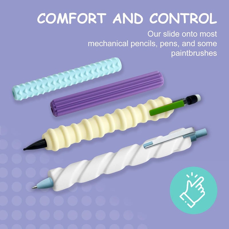 BTFSZ Pencil Grips, 4-Pack Textured Silicone Sleeves for Mechanical Pencils, Sensory Fidget ADHD Tool for Kids and Adults, Quiet Fidget Tools for Classroom Focus, Anxiety Relief (Pastel Mist Set) - Image 4